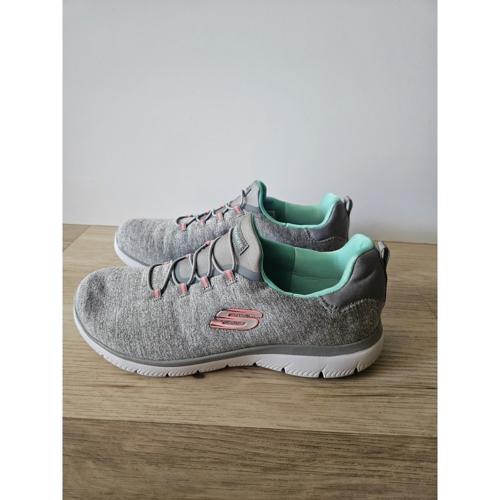 Skechers Summits Quick Getaway Women's Charcoal Gray Mint Green Slip On Sneakers